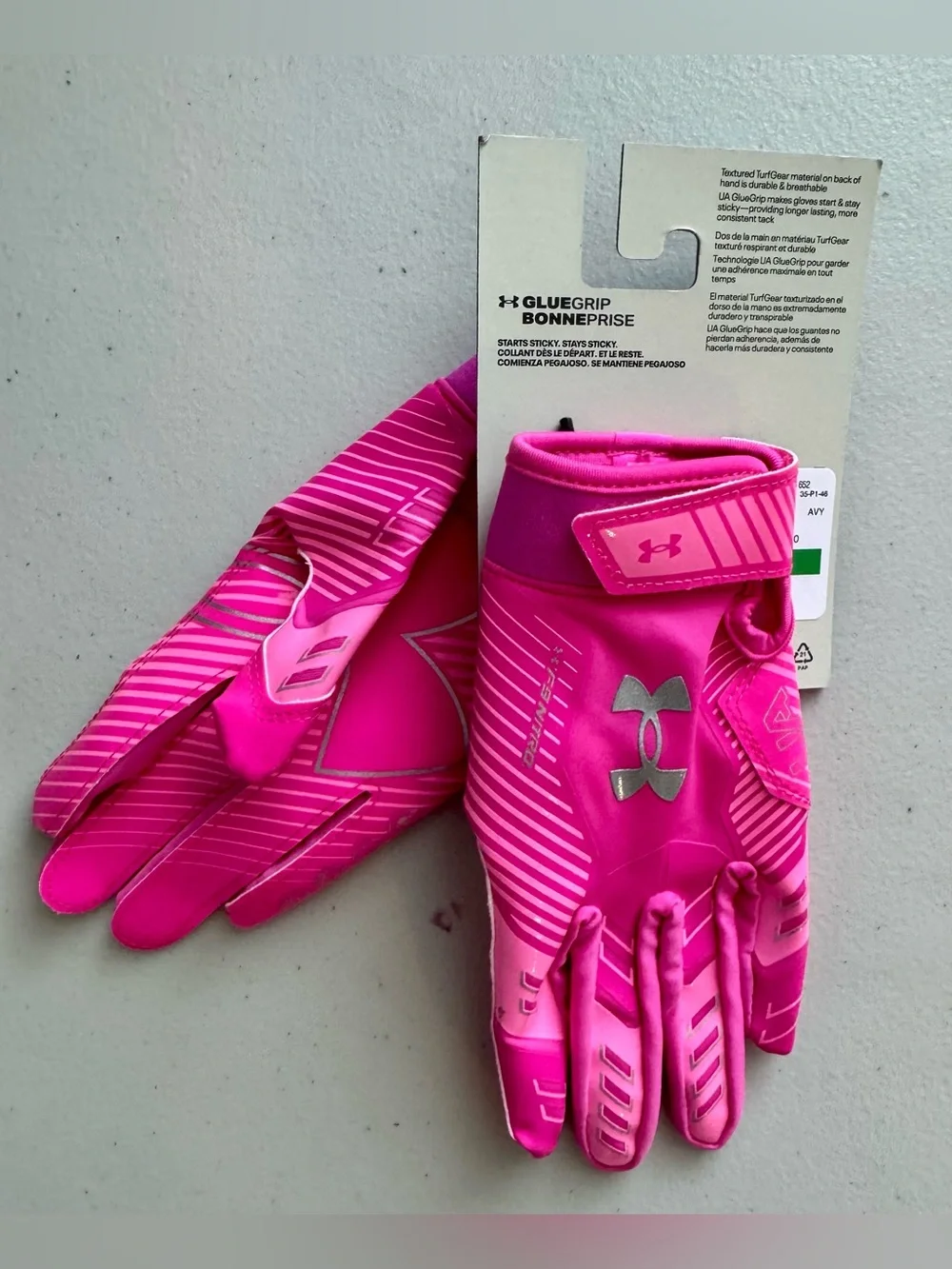 Under Armour F9 Nitro Football Gloves. Youth Large. Glue Grip. Pink. NWT